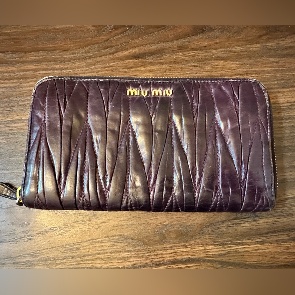 Miu Miu Purple Matelassé Leather Zip Around Wallet